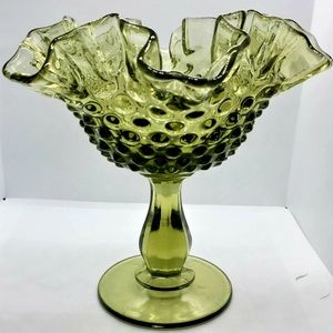 Fenton Green Opalescent Hobnail Bowl